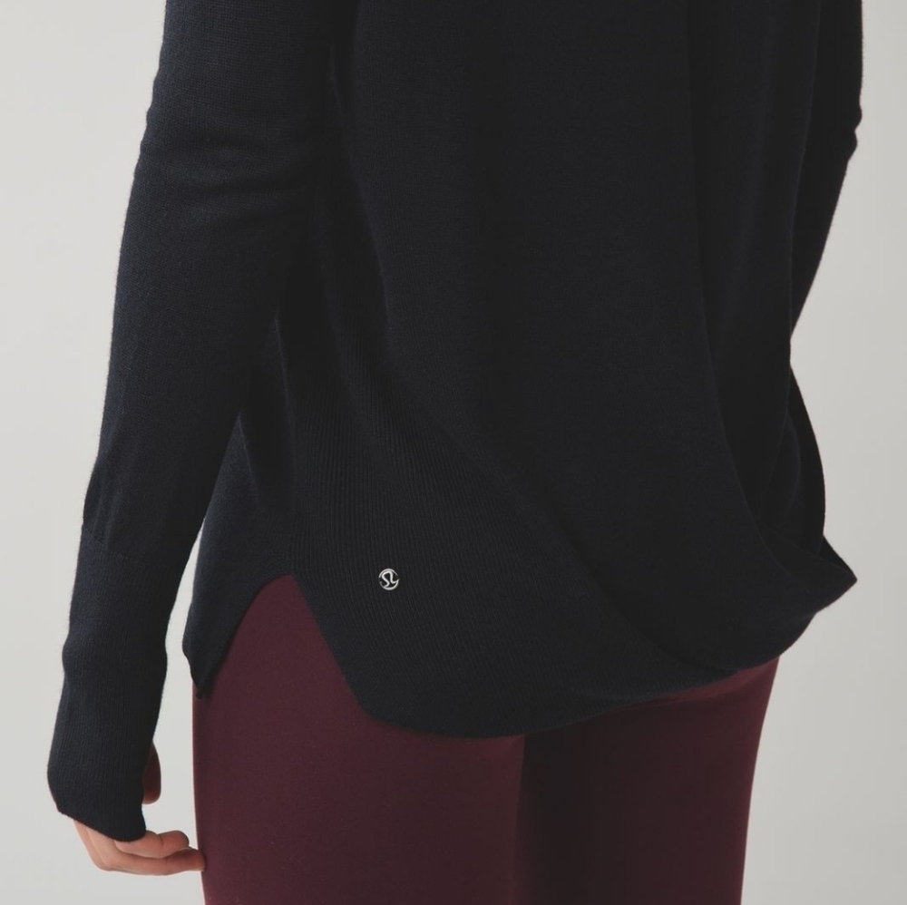 Lululemon Bring It Backbend Sweater Black Open Back Draped Cashmere Blend Tencel - Picture 4 of 12